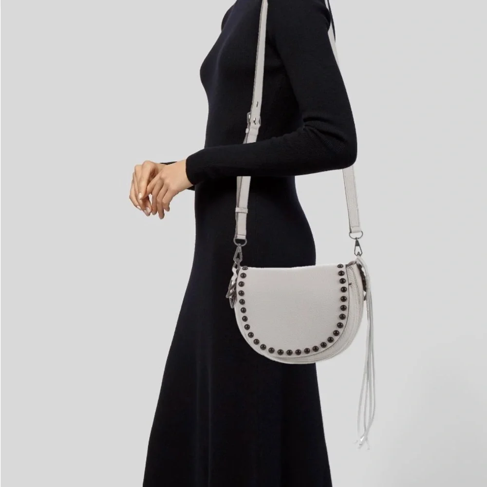 REBECCA MINKOFF. Studded Crossbody grey leather & suede. Outside bag excellent - Picture 3 of 11